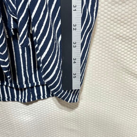 GAP M Navy White Vertical Stripe Wrap Dress Midi Long Sleeve V-Neck Tie Waist - Picture 6 of 7